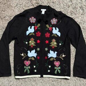 2000s Knit Embroidered Retro Grandma Christmas Sweater Size L